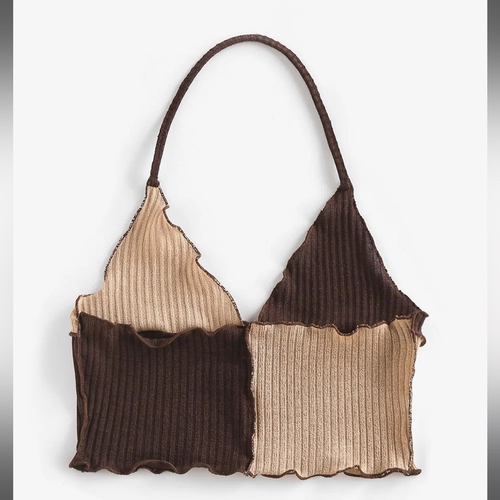 Multicolor brown and crème tank crop top